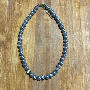 Paparazzi Gray Silver Pearl Necklace w/ Rhinestone Beads 💎 Choker/Collar Style